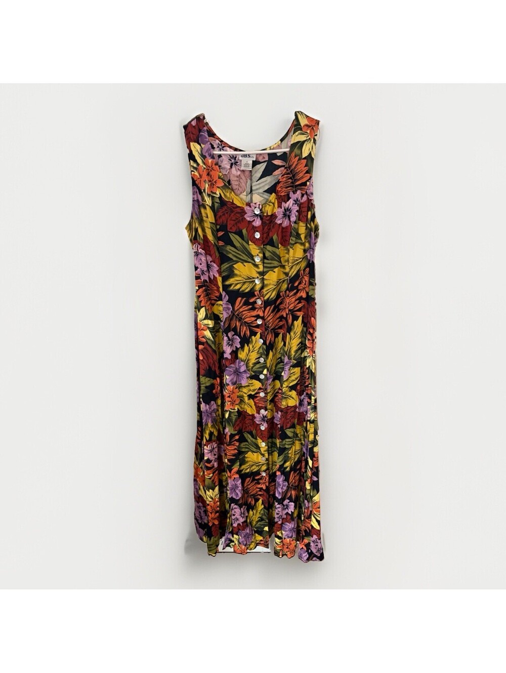 JBS dress long rayon Floral Maxi Dress Size 12 Button Front Boho Cottagecore